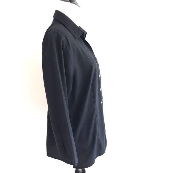 Lands' End | Dress Shirt Size 12 Button Down Fitted Stripped 3/4 Sleeves Black - Picture 3 of 8